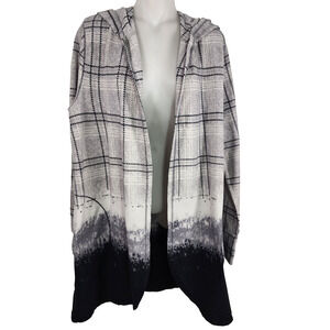 Cuddl Duds Fleecewear Plaid Dip Dye Wrap L Gray Stretch Pockets Hood Thumbholes